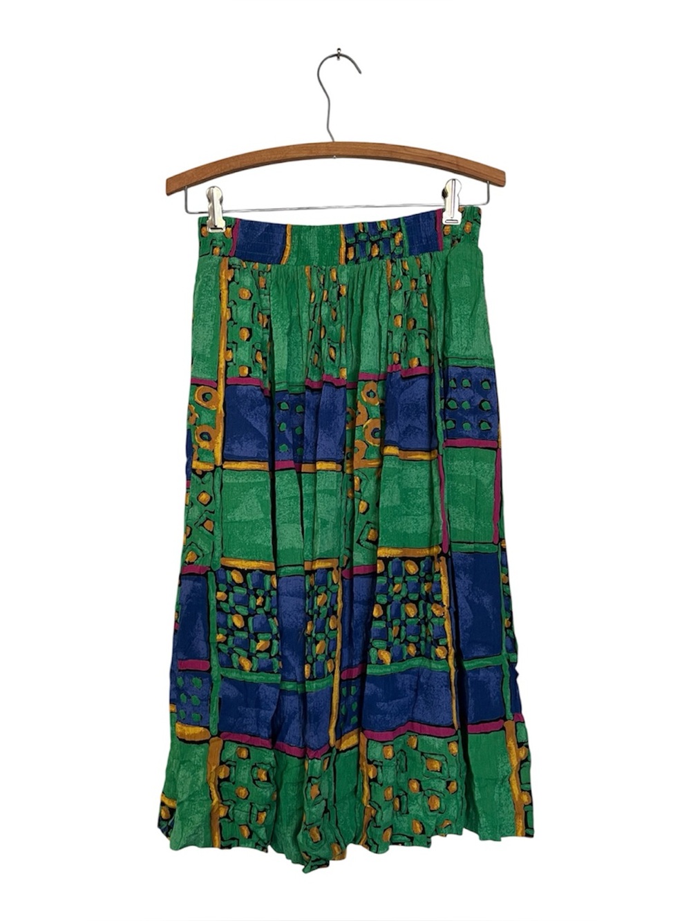 Vtg Classix Colorful Midi Skirt 100% Rayon Pockets Size Small